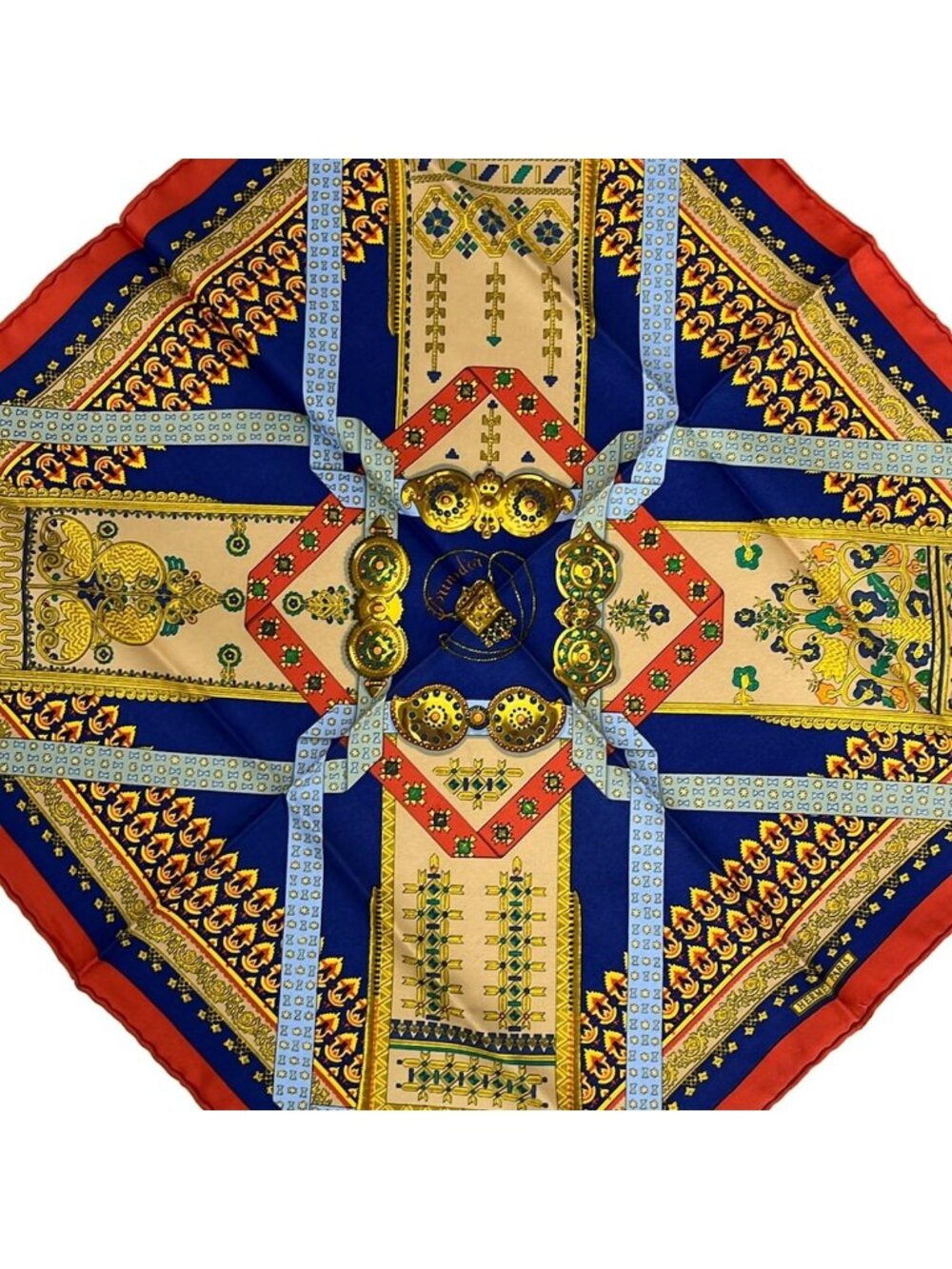 Hermes Scarf Petit Carre Navy Red Multi